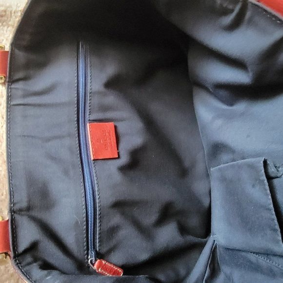 Authentic Gucci 3 Rings Abbey Hobo Handbag- Navy/Red Monogrammed Canvas - Picture 8 of 8